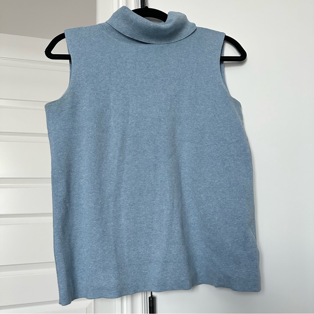 Talbots Sleeveless Blue Turtleneck Top Petite Size Medium